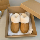 Version Of Pink Snow Boots Half-Dragging Women Wear 2025 New Hairy Shoes Plus Thicken Warm Cotton