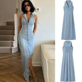 Women's Clothing Early Spring New Light Blue Sexy Button Denim Long