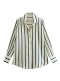 Zingj New Fashion Temperament Lapel Multi-Color Stripe Silk Satin Texture Long Sleeve Loose Shirt