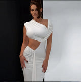 Women's Clothing 2025 Summer New Slanted Collar Hollow Solid Sleeveless Sexy Dress Dress