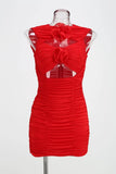 Women's New Sexy Hollow Sleeveless Dress Flower Decoration Folding Ass Dress Dress