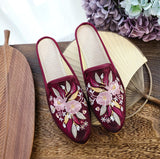 Zingj Single Shoes Cotton Shoes Pointed Shoes Muller Shoes Fashion National Style Women's Single Shoes Embroidered Cloth