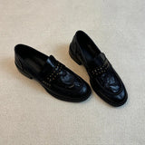 Shoes Women 2025 Autumn New Retro British Wind Rivet Folded One Foot Thick And Black Leather