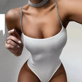 Zingj And Summer New Diamond Chain Shoulder Strap Spilt Sleeveless Sling Sexy Back Onesie Women's