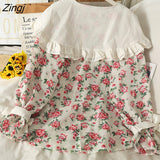 Flower Print Blouse Women Japanese Sweet Peter Pan Collar Long Sleeve Shirt Spring Korean Preppy Style Casual Female