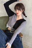 Cardigan Women Vintage Patchwork Harajuku BF Sexy V-neck Slim Sweaters Spring Autumn Long Sleeve Harajuku Fashion
