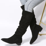 With Tip-To-Head Big-Size Knight Boots Women's Velvet Folding Pile Heap Sleeve Tip-Headed Boots