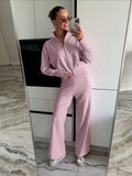 And Winter New Lazy Windy Open Shirt Sweater Set Women's Comfortable Top + Pants Knitted Two