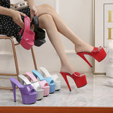 Zingj Patent Leather Mop High Heels With Sexy Black Waterproof Platform Hate Day Superb High Slippers Female
