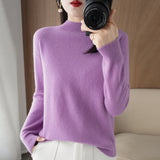 Zingj 2024 Autumn / Winter New Women's Korean Version Slim Half High Collar Short Solid Color Bottom Sweater-Outfit