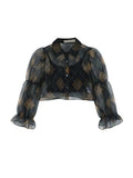 Sexy Chiffon Blouse For Women Elegant V-Neck Puff Long Sleeve Short Tops Female Slim Party Shirts Vintage 2023