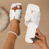 Version Of The Solid-Color Flat-Bottomed Slippers Women Slippers Square Head Breathable One Foot Pedal Home Slippers