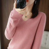 Zingj The 2023 Fall / Winter New Women's Knit Sweater Pullover Women's V-Neck Bottom Plush Sweater-Outfit