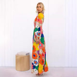 Zingj Autumn And Winter New Fashion Print Round Collar Lantern Sleeve Long Style Accept Waist