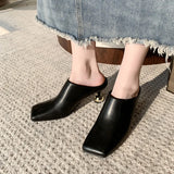 Slippers 2025 New Square Head Alien And Pure Color High Heel Elegant Fashion Simple Small High-Heeled Shoes