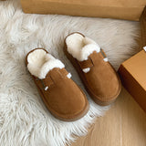 Half Slippers Women Wear Thick Bottoms Plus Velvet Birken Shoes 2025 New Belt Buckle Warm Wool Cotton