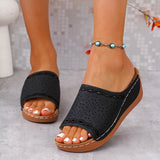 Summer New Women's Slope And Thick-Bottomed Slippers Large-Size Fish Mouth Wide Striped Heel