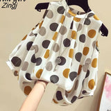 Goth Dot Print Blouse Women Summer Sexy Off Shoulder Chiffon Top Plus Size Korean Style Lantern Sleeve Loose Retro