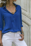 Spring and Summer Fashion Shirt Office Lady V-neck Button Long-sleeve Blouse Solid White Shirt Casual Tops Women