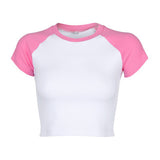 Zingj Color Thread Rotator Sleeve T-Shirt Women's Short Crop Tight Thin Shirt Short Sleeve
