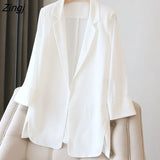 Women Thin Summer Solid Femme Notched Chic Ulzzang Chiffon Streetwear Simple Cozy Temperament Sun-proof Outwear