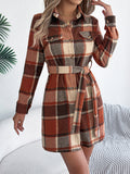 And Winter Casual Plaid Fake Pocket Long-Sleeved With Hair Shirt Skirt Women's