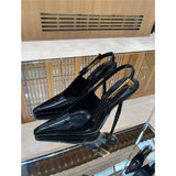 Women 2025 Summer New Hollow Black Pointed Temperament Small Gold And Patent Leather Skin Thin Heel