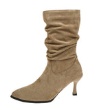 Piles Of Short Boots Women's Shoes Fall And Winter High Heel Sexy Western Cowboy Boots Wrinkled In The