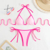 2025 New Solid-Colored Lady Split Sexy Triangle Bikini With Beach Hot Spring