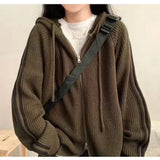 Version Of Chic Autumn And Winter New Simple Temperament Drawstring Hood Design Niche Striped Loose Long-Sleeved Sweater