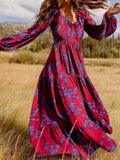 for Women 2025 Spring Summer New Rayon Print Dress Long Sleeve Slim Fit Big Swing Long Dress Oversized Bridesmaid Dress 211-1-Outfit