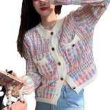 Zingj Stripe Retro Small Fragrant Wind 2024 Spring And Autumn New Coat Women's Long Sleeve Bump Color Sweater Knit Cardigan Women-Outfit
