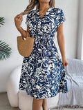 Shooting 2025 Spring And Summer Leisure V-Neck Button Bat Sleeve Flower Dress Women's