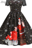 Dress Christmas Costume Women Lace Short Sleeve Hight Waist Vintage Evening Party Prom Casual