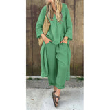 Spring And Autumn Cotton Tamply Size Women's Loose Casual V-Neck Long-Sleeved Trousers Two-Set