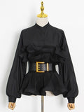Long-Sleeved Lotus Leafy Shirt Women 2025 Autumn New Fashion Korean Version Of High-Waisted Collars On The Body Of Women's