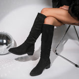 Leopard-Print Round Head And Long-Heeling Boots Girl Retro Large-Size Western Cowboy Long-Sleet Fashion