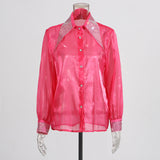 Temperament Commuting Blouse 2025 Autumn New Collar Collar Drilled Single Buckle Repair Slim Thin Shirt Female