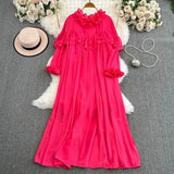 Break Orange Taut French Lotus Leaf Dress High-End Exquisite Age-Dexing Elegant Long Dress Women Autumn