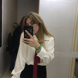 Fashion Button Up Satin Silk Shirt Vintage Blouse Women White Tops Lady Long Sleeves Female Loose Street Shirts