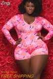 Hot Sale Women Sexy Stretchy Pajamas Long Sleeve V-Neck Pineapple Star Heart Printed Bodycon Summer Lady Jumpsuit