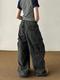 Zingj Multi-Pocket Washed Loose Cargo Pants Men And Women Popular Street Do Old Drawstring With Wide Leg