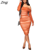 Mesh Sheer Off Shoulder Midi Party Dress Women Spring Elegant Long Sleeve Ruched Bodycon Dresses White Backless