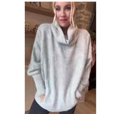 High-Necked Ladies Solid Color Knitwear Fashion Lantern Loose Long-Sleeved Casual