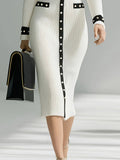 And Winter High-End Fashion Single-Dcupuncture Knitted Dress Long Bumpy