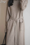 Loose Thick Winter 2023 Turtleneck Knitting Sweater Midi Dress for Women Long Sleeve Lace Maxi Dresses Oversize