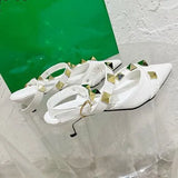 New Rivet Pointed Thin Heel Baotou Half Slipper Female Middle Heel Shallow Mouth Lazy Mueller