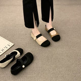 Fragrant Wind Square Single Shoes Evening Equal Pearl Loose Band Collage Mary Jane Fashion Women's Shoes Spring And Autumn High