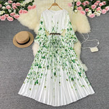 Zingj New Women's Dress Oversized Skirt Print Pleated Waist Lace Holiday