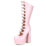 High-Heeled Pink Sweet Sister Buckle With Water Table Thick And Large Code 47 Women Single Cool Boots